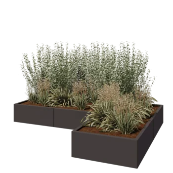 Jardinière en acier - Forme en L - 240 x 160 x 30 cm - Autre couleur RAL - Avec plaque de fond