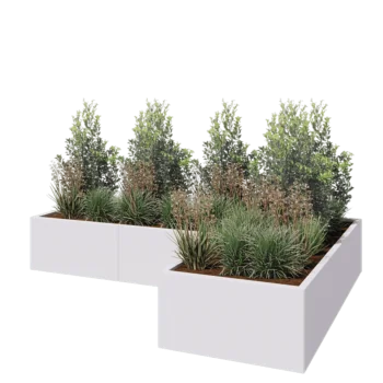 Jardinière en acier - Forme en L - 240 x 160 x 40 cm - RAL9010 mat (blanc) - Sanc plaque de fond