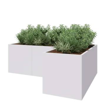 Jardinière en acier - Forme en L - 240 x 160 x 80 cm - RAL9010 mat (blanc) - Avec plaque de fond