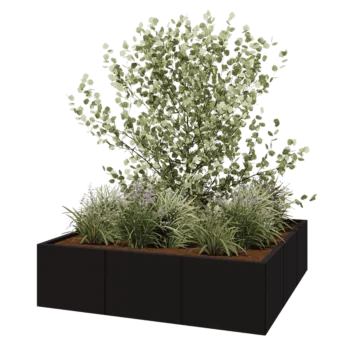 Jardinière XXL en acier - Carré - 150 x 150 x 40 cm - RAL9005 mat (noir) - Sanc plaque de fond