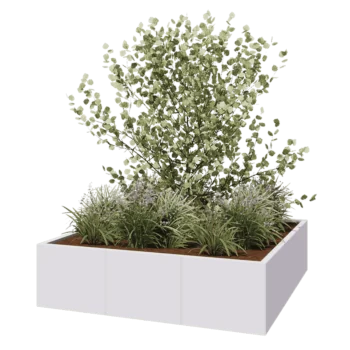 Jardinière XXL en acier - Carré - 150 x 150 x 40 cm - RAL9010 mat (blanc) - Sanc plaque de fond