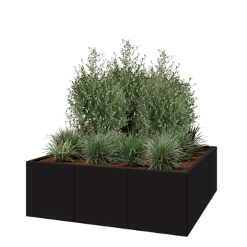 Jardinière XXL en acier - Carré - 150 x 150 x 50 cm - RAL9005 mat (noir) - Sanc plaque de fond