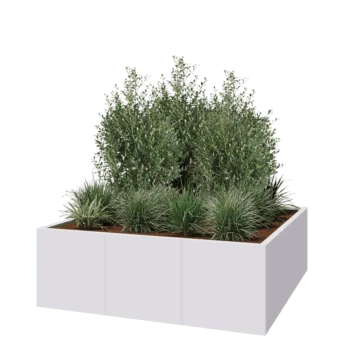 Jardinière XXL en acier - Carré - 150 x 150 x 50 cm - RAL9010 mat (blanc) - Sanc plaque de fond
