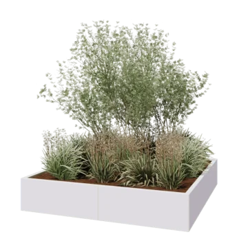 Jardinière XXL en acier - Carré - 160 x 160 x 30 cm - RAL9010 mat (blanc) - Sanc plaque de fond