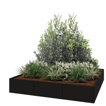 Jardinière XXL en acier - Carré - 180 x 180 x 30 cm - RAL9005 mat (noir) - Sanc plaque de fond