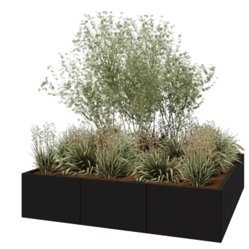 Jardinière XXL en acier - Carré - 180 x 180 x 40 cm - RAL9005 mat (noir) - Sanc plaque de fond