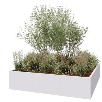Jardinière XXL en acier - Carré - 180 x 180 x 40 cm - RAL9010 mat (blanc) - Sanc plaque de fond