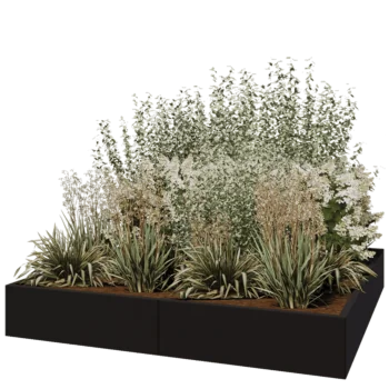 Jardinière XXL en acier - Carré - 200 x 200 x 30 cm - RAL9005 mat (noir) - Sanc plaque de fond