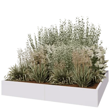 Jardinière XXL en acier - Carré - 200 x 200 x 30 cm - RAL9010 mat (blanc) - Sanc plaque de fond