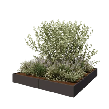 Jardinière XXL en acier - Carré - 240 x 240 x 30 cm - RAL7016 mat (gris anthracite) - Sanc plaque de fond