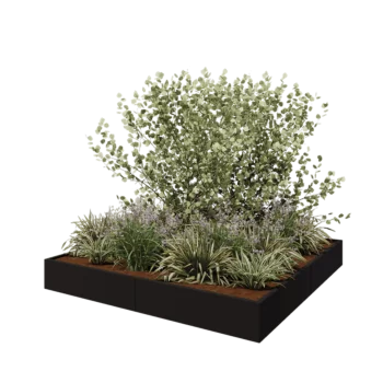 Jardinière XXL en acier - Carré - 240 x 240 x 30 cm - RAL9005 mat (noir) - Sanc plaque de fond