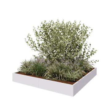 Jardinière XXL en acier - Carré - 240 x 240 x 30 cm - RAL9010 mat (blanc) - Sanc plaque de fond