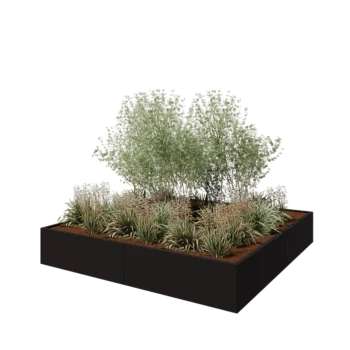 Jardinière XXL en acier - Carré - 240 x 240 x 40 cm - RAL9005 mat (noir) - Sanc plaque de fond