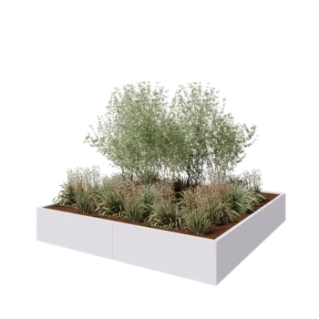 Jardinière XXL en acier - Carré - 240 x 240 x 40 cm - RAL9010 mat (blanc) - Sanc plaque de fond