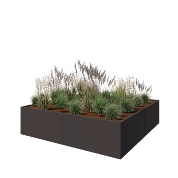 Jardinière XXL en acier - Carré - 240 x 240 x 60 cm - RAL7016 mat (gris anthracite) - Sanc plaque de fond