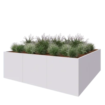 Jardinière XXL en acier - Carré - 300 x 300 x 100 cm - RAL9010 mat (blanc) - Sanc plaque de fond