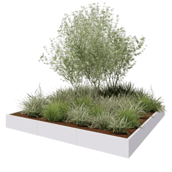 Jardinière XXL en acier - Carré - 300 x 300 x 30 cm - RAL9010 mat (blanc) - Sanc plaque de fond