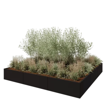 Jardinière XXL en acier - Carré - 300 x 300 x 40 cm - RAL9005 mat (noir) - Sanc plaque de fond