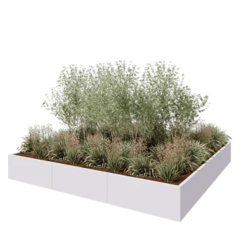 Jardinière XXL en acier - Carré - 300 x 300 x 40 cm - RAL9010 mat (blanc) - Sanc plaque de fond