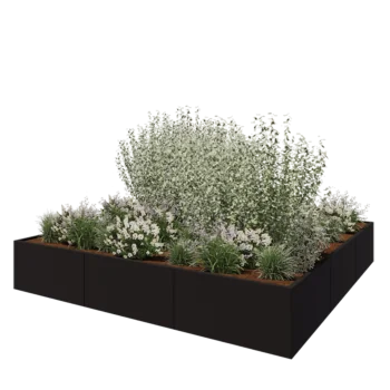 Jardinière XXL en acier - Carré - 300 x 300 x 50 cm - RAL9005 mat (noir) - Sanc plaque de fond