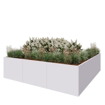Jardinière XXL en acier - Carré - 300 x 300 x 80 cm - RAL9010 mat (blanc) - Sanc plaque de fond