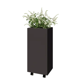 Jardinière en acier - Rectangle - 40 x 30 x 80 cm - RAL7016 mat (gris anthracite) - Avec plaque de fond - Avec roulettes