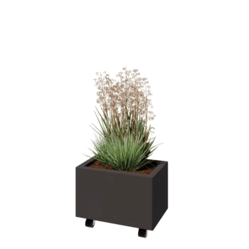 Jardinière en acier - Rectangle - 50 x 30 x 30 cm - Autre couleur RAL - Avec plaque de fond - Avec roulettes