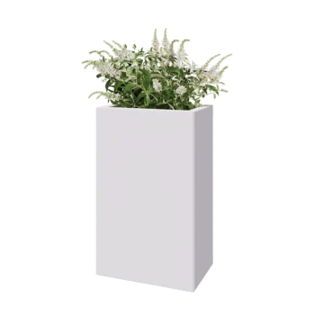 Jardinière en acier - Rectangle - 50 x 30 x 80 cm - RAL9010 mat (blanc) - Avec plaque de fond