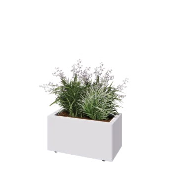 Jardinière en acier - Rectangle - 60 x 30 x 30 cm - RAL9010 mat (blanc) - Avec plaque de fond - Avec pieds