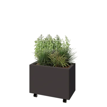 Jardinière en acier - Rectangle - 60 x 30 x 40 cm - RAL7016 mat (gris anthracite) - Avec plaque de fond - Avec roulettes