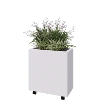 Jardinière en acier - Rectangle - 60 x 30 x 60 cm - RAL9010 mat (blanc) - Avec plaque de fond - Avec roulettes
