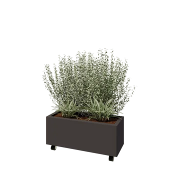 Jardinière en acier - Rectangle - 80 x 30 x 30 cm - RAL7016 mat (gris anthracite) - Avec plaque de fond - Avec roulettes