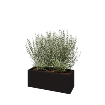 Jardinière en acier - Rectangle - 80 x 30 x 30 cm - RAL9005 mat (noir) - Sanc plaque de fond