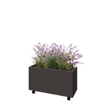 Jardinière en acier - Rectangle - 80 x 30 x 40 cm - Autre couleur RAL - Avec plaque de fond - Avec roulettes