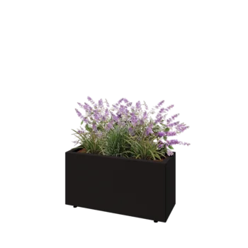 Jardinière en acier - Rectangle - 80 x 30 x 40 cm - RAL9005 mat (noir) - Avec plaque de fond - Avec pieds