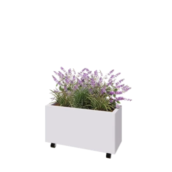 Jardinière en acier - Rectangle - 80 x 30 x 40 cm - RAL9010 mat (blanc) - Avec plaque de fond - Avec roulettes