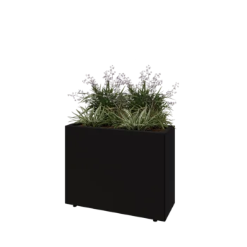 Jardinière en acier - Rectangle - 80 x 30 x 60 cm - RAL9005 mat (noir) - Avec plaque de fond - Avec pieds