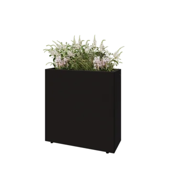 Jardinière en acier - Rectangle - 80 x 30 x 80 cm - RAL9005 mat (noir) - Avec plaque de fond - Avec pieds
