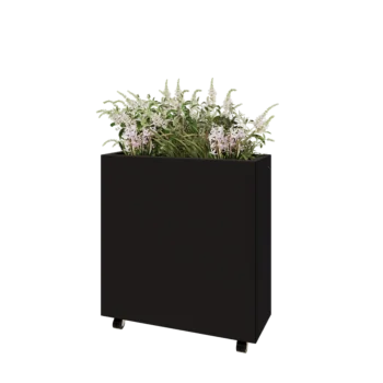 Jardinière en acier - Rectangle - 80 x 30 x 80 cm - RAL9005 mat (noir) - Avec plaque de fond - Avec roulettes