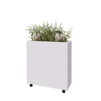 Jardinière en acier - Rectangle - 80 x 30 x 80 cm - RAL9010 mat (blanc) - Avec plaque de fond - Avec roulettes