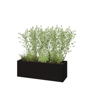 Jardinière en acier - Rectangle - 120 x 40 x 40 cm - RAL9005 mat (noir) - Sanc plaque de fond