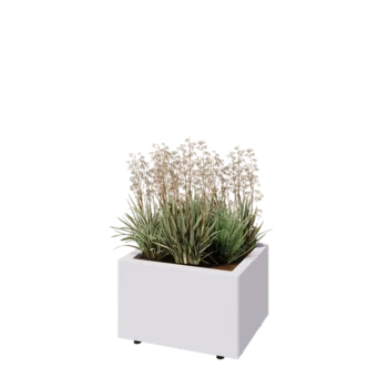 Jardinière en acier - Rectangle - 50 x 40 x 30 cm - RAL9010 mat (blanc) - Avec plaque de fond - Avec pieds