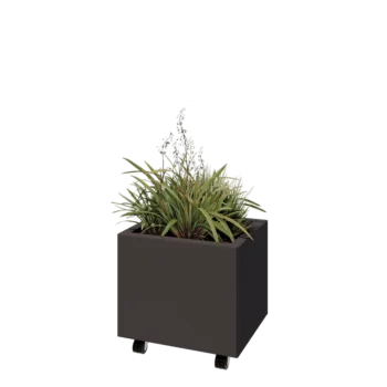 Jardinière en acier - Rectangle - 50 x 40 x 40 cm - RAL7016 mat (gris anthracite) - Avec plaque de fond - Avec roulettes