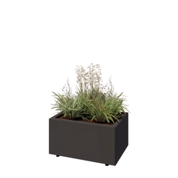 Jardinière en acier - Rectangle - 60 x 40 x 30 cm - RAL7016 mat (gris anthracite) - Avec plaque de fond - Avec pieds