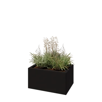 Jardinière en acier - Rectangle - 60 x 40 x 30 cm - RAL9005 mat (noir) - Avec plaque de fond