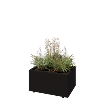 Jardinière en acier - Rectangle - 60 x 40 x 30 cm - RAL9005 mat (noir) - Avec plaque de fond - Avec pieds