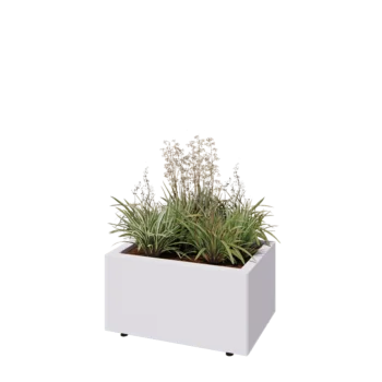 Jardinière en acier - Rectangle - 60 x 40 x 30 cm - RAL9010 mat (blanc) - Avec plaque de fond - Avec pieds