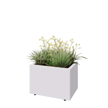 Jardinière en acier - Rectangle - 60 x 40 x 40 cm - RAL9010 mat (blanc) - Avec plaque de fond - Avec pieds