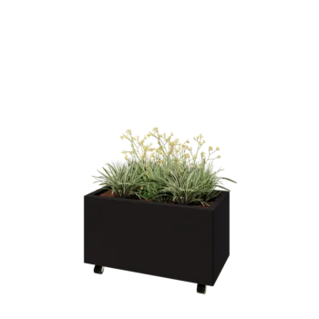 Jardinière en acier - Rectangle - 80 x 40 x 40 cm - RAL9005 mat (noir) - Avec plaque de fond - Avec roulettes