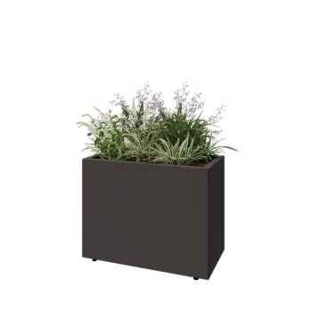 Jardinière en acier - Rectangle - 80 x 40 x 60 cm - RAL7016 mat (gris anthracite) - Avec plaque de fond - Avec pieds